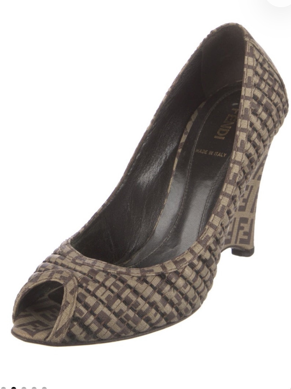 Fendi Beige and Brown Logo Peep-Toe Heel